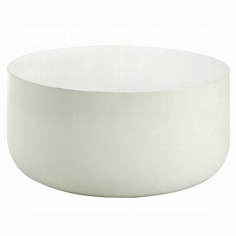 Benjara Utan 31 Inch Round Coffee Table, Modern Cement Frame, Off White