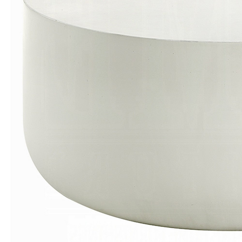 Benjara Utan 31 Inch Round Coffee Table, Modern Cement Frame, Off White