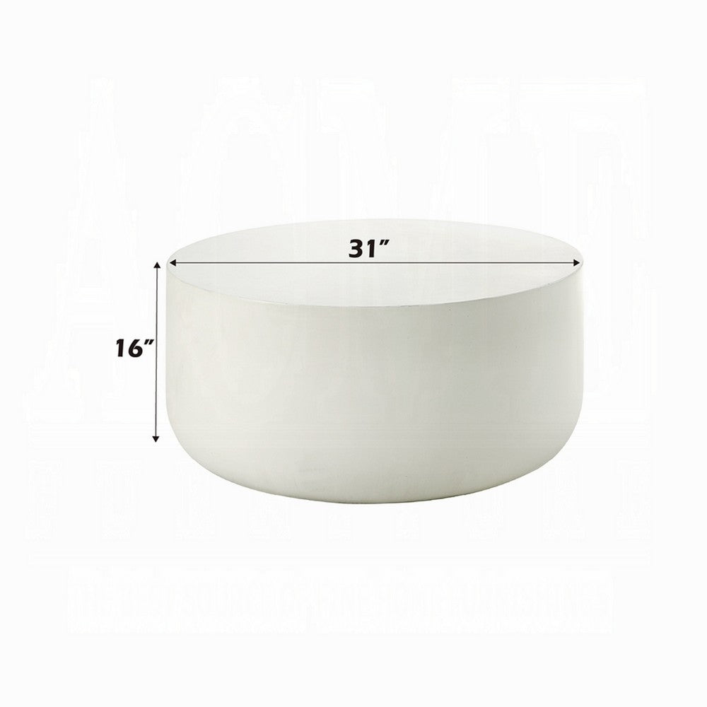 Benjara Utan 31 Inch Round Coffee Table, Modern Cement Frame, Off White