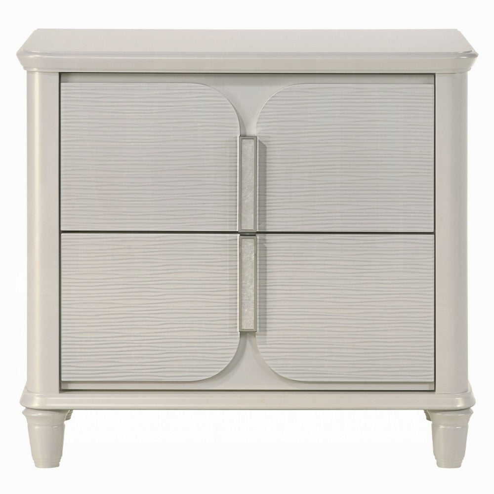 Benjara Veda Nightstand, Elegant Pearl White Wood, 2 Modern Drawers, 30 Inch