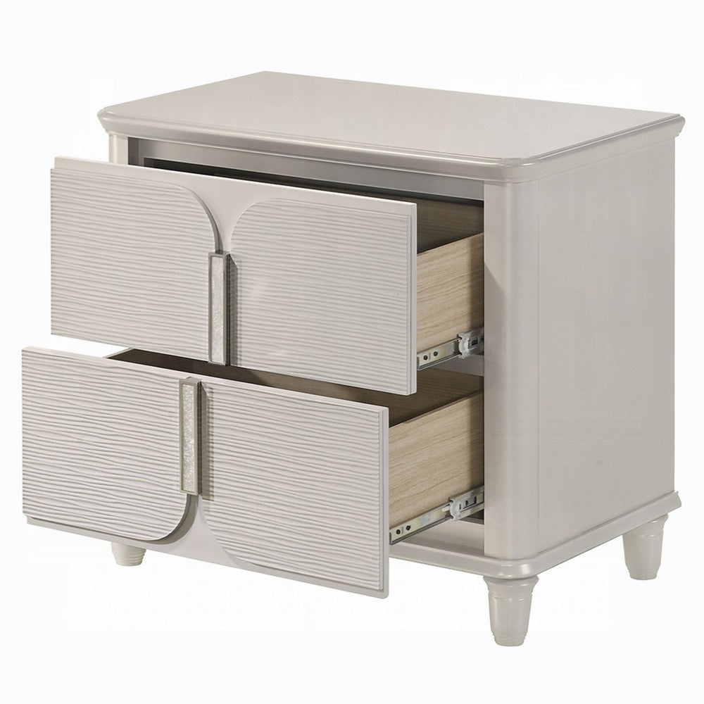 Benjara Veda Nightstand, Elegant Pearl White Wood, 2 Modern Drawers, 30 Inch