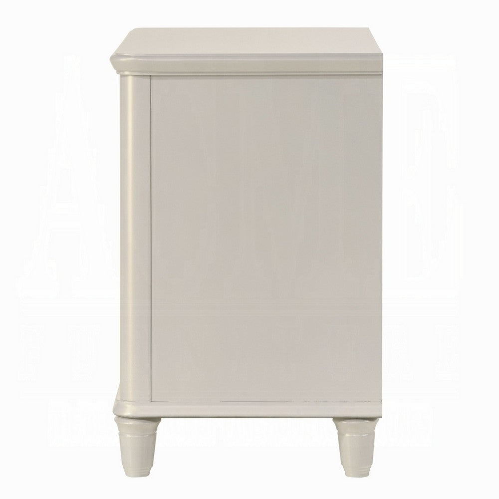 Benjara Veda Nightstand, Elegant Pearl White Wood, 2 Modern Drawers, 30 Inch