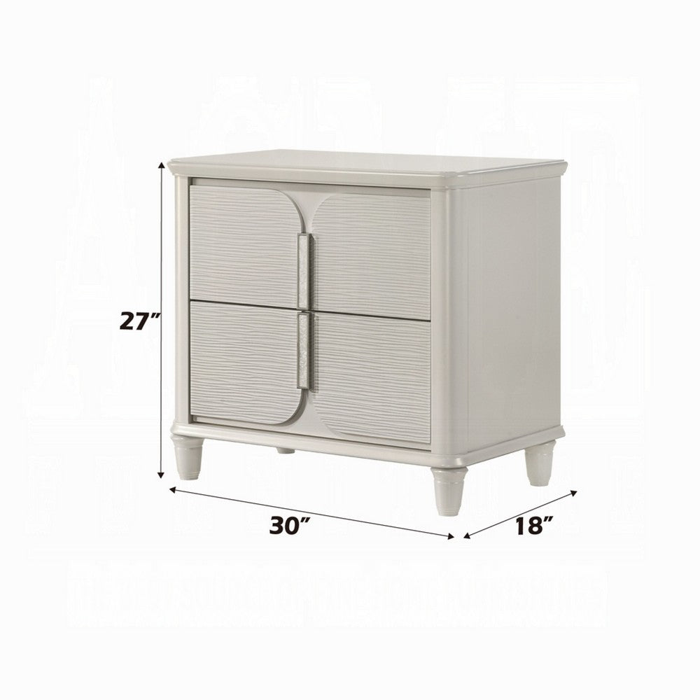 Benjara Veda Nightstand, Elegant Pearl White Wood, 2 Modern Drawers, 30 Inch