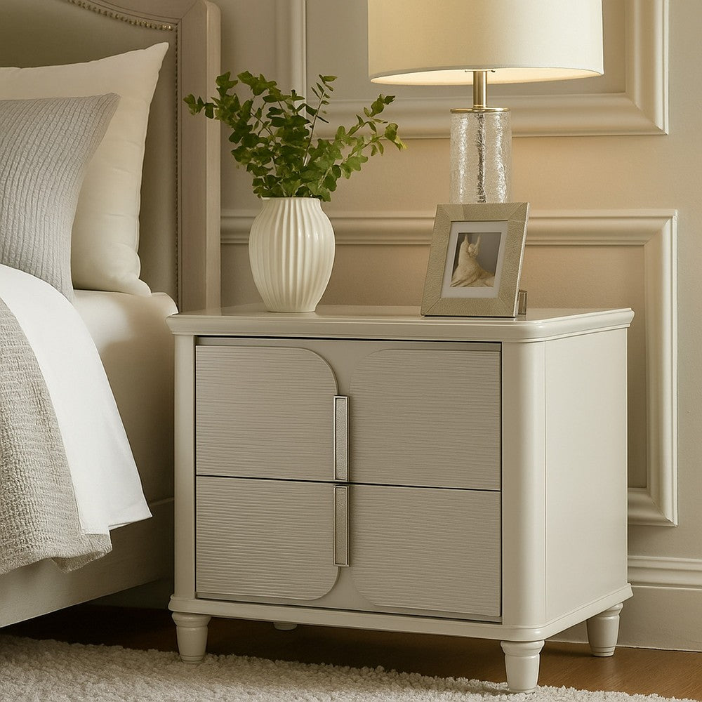 Benjara Veda Nightstand, Elegant Pearl White Wood, 2 Modern Drawers, 30 Inch