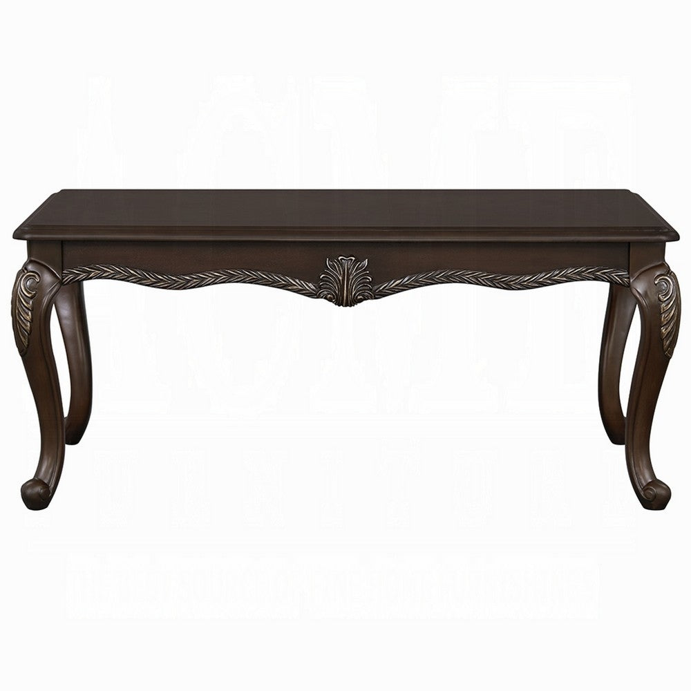 Benjara Reese Coffee Table, European Carved Classic Cherry Brown Wood, 48 Inch