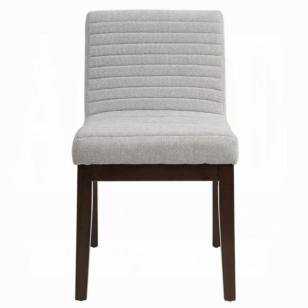 Benjara Eyna Side Dining Chair Set of 2, Soft Gray Linen, Dark Brown Wood