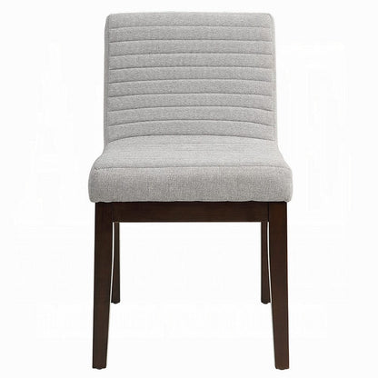 Benjara Eyna Side Dining Chair Set of 2, Soft Gray Linen, Dark Brown Wood
