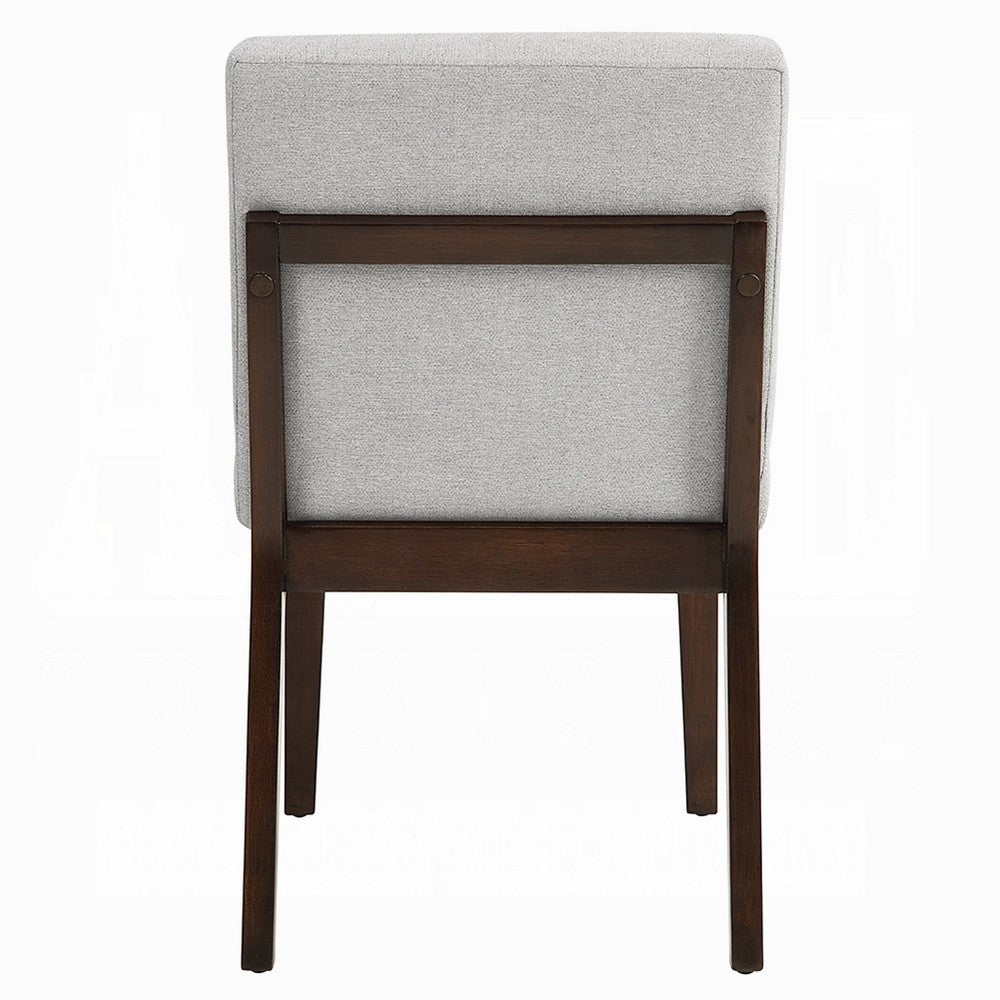 Benjara Eyna Side Dining Chair Set of 2, Soft Gray Linen, Dark Brown Wood