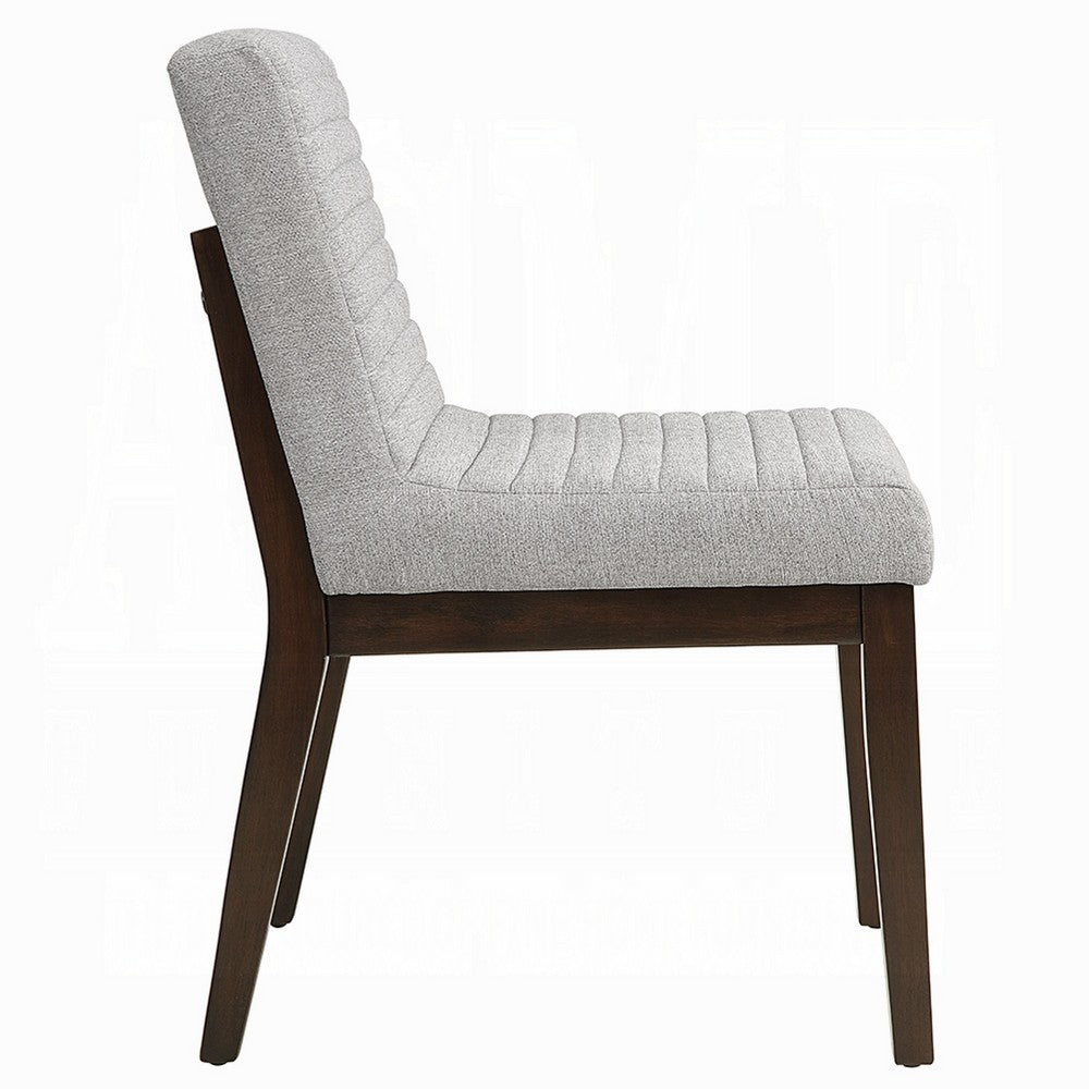 Benjara Eyna Side Dining Chair Set of 2, Soft Gray Linen, Dark Brown Wood