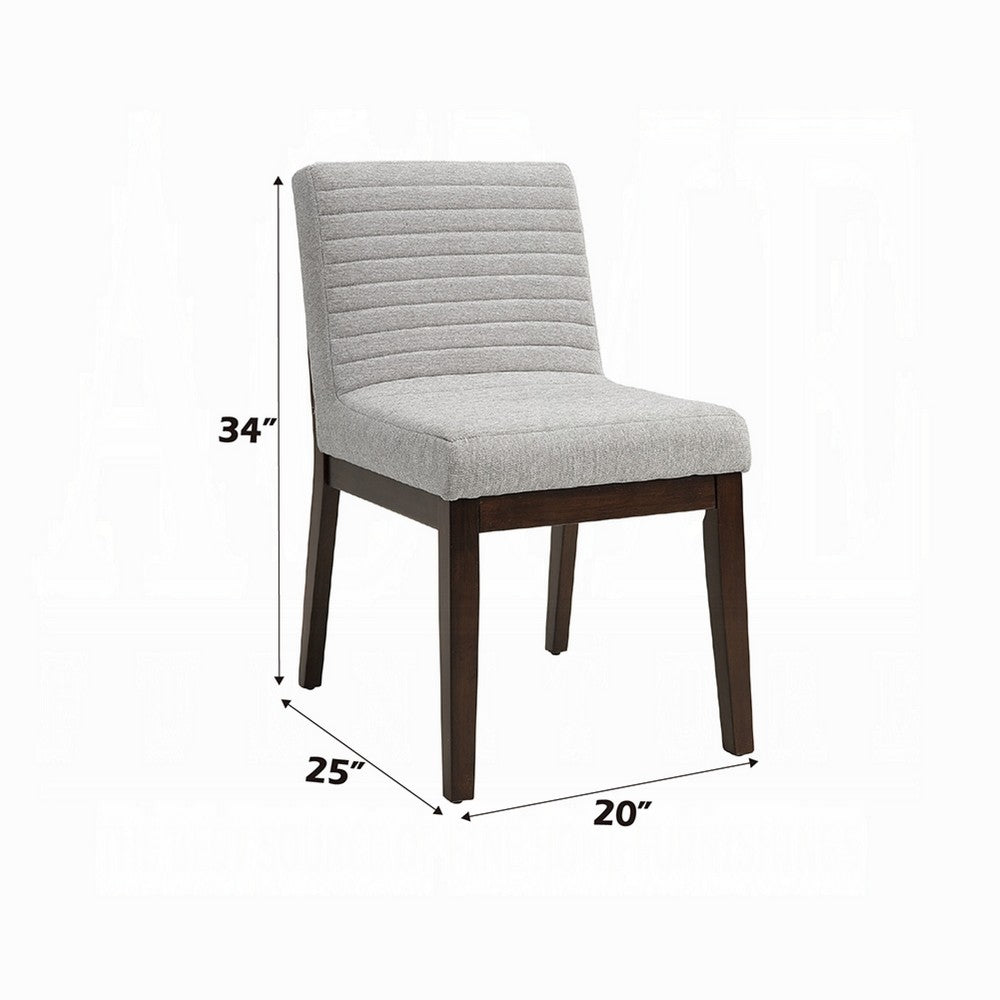 Benjara Eyna Side Dining Chair Set of 2, Soft Gray Linen, Dark Brown Wood