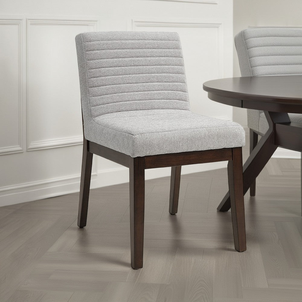 Benjara Eyna Side Dining Chair Set of 2, Soft Gray Linen, Dark Brown Wood