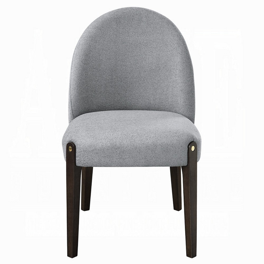 Benjara Jeh Side Dining Chair Set of 2, Gray Chenille, Espresso Brown Wood