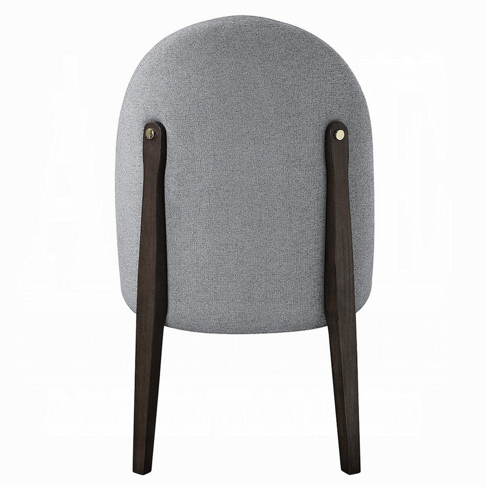 Benjara Jeh Side Dining Chair Set of 2, Gray Chenille, Espresso Brown Wood