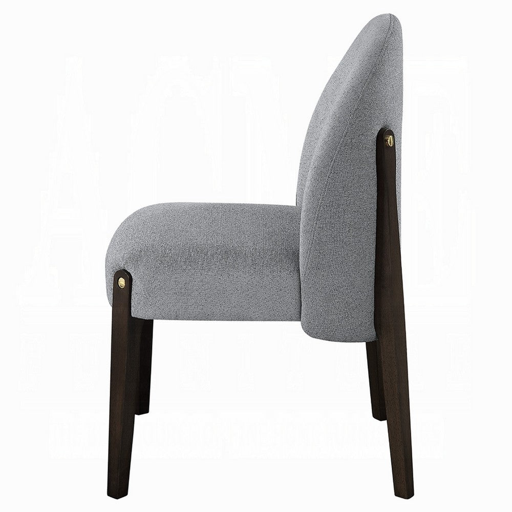 Benjara Jeh Side Dining Chair Set of 2, Gray Chenille, Espresso Brown Wood