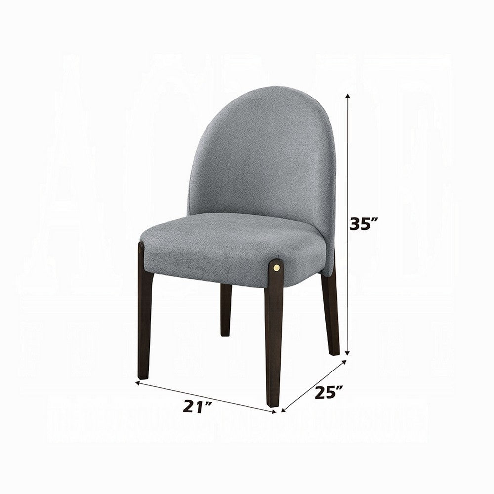 Benjara Jeh Side Dining Chair Set of 2, Gray Chenille, Espresso Brown Wood