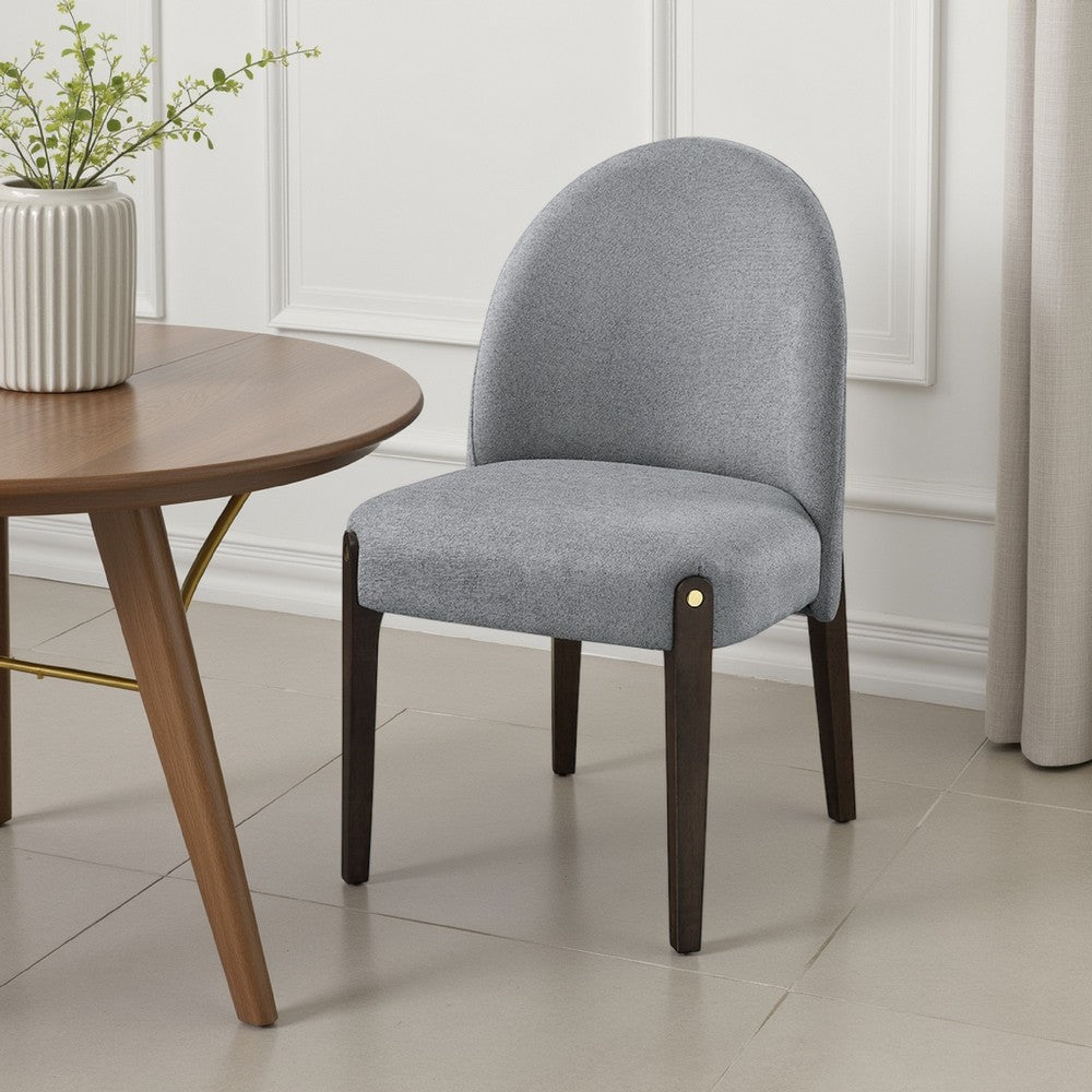 Benjara Jeh Side Dining Chair Set of 2, Gray Chenille, Espresso Brown Wood