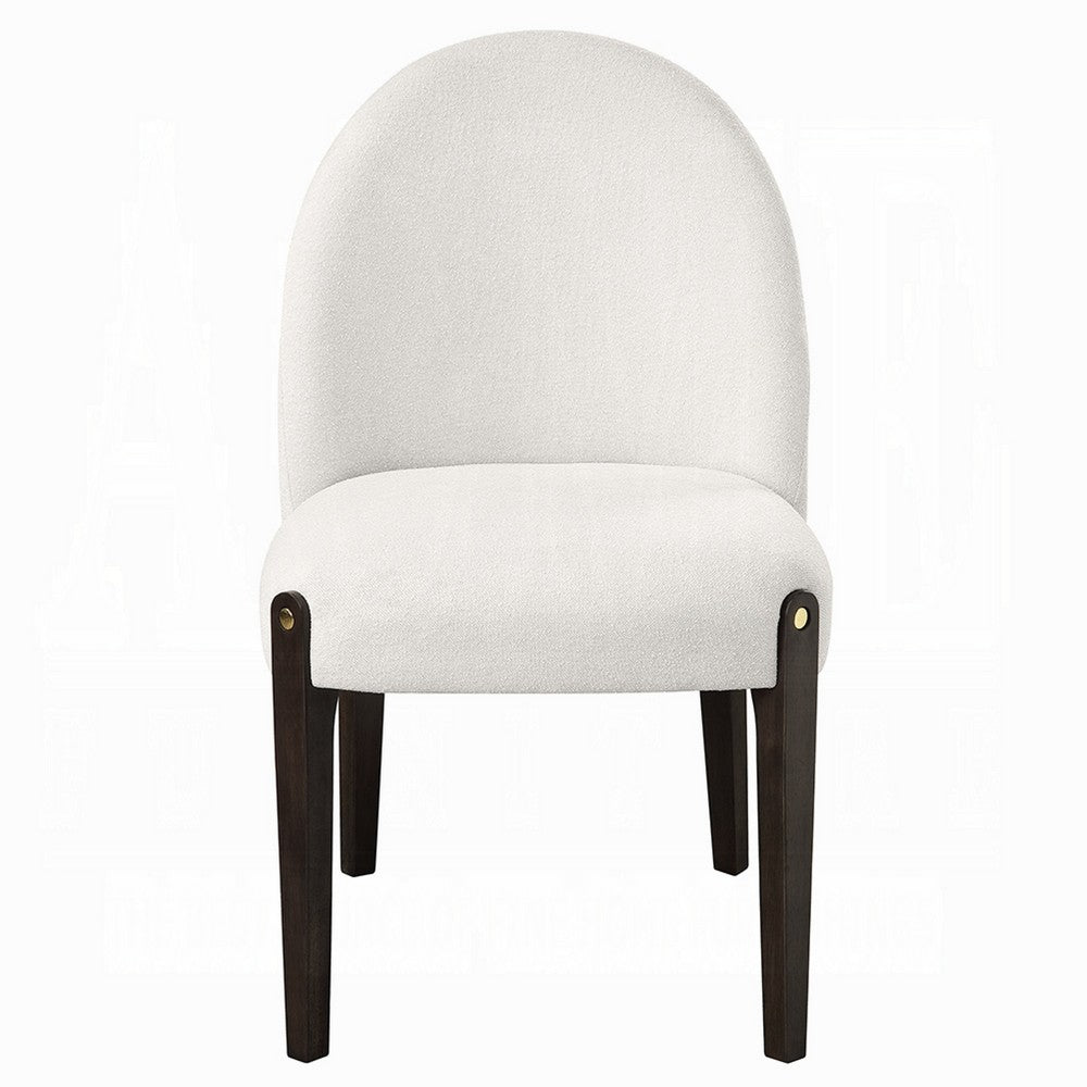 Benjara Jeh Side Dining Chair Set of 2, Beige Chenille, Espresso Brown Wood