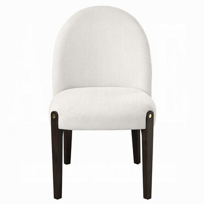 Benjara Jeh Side Dining Chair Set of 2, Beige Chenille, Espresso Brown Wood