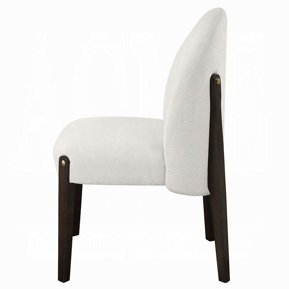 Benjara Jeh Side Dining Chair Set of 2, Beige Chenille, Espresso Brown Wood