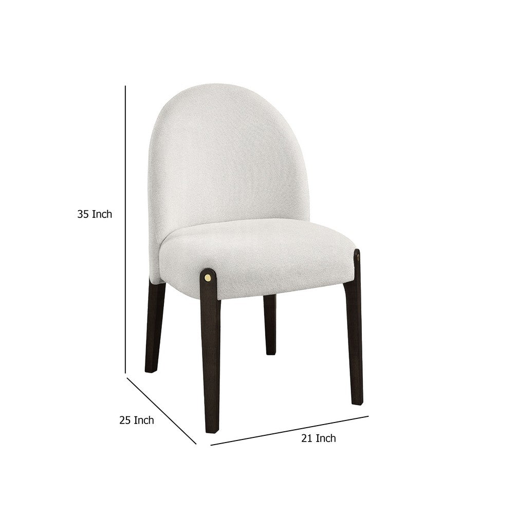 Benjara Jeh Side Dining Chair Set of 2, Beige Chenille, Espresso Brown Wood