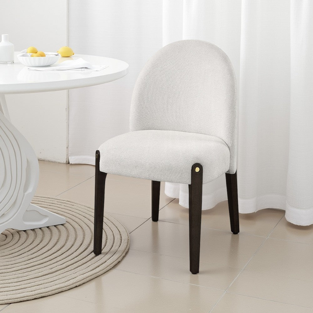 Benjara Jeh Side Dining Chair Set of 2, Beige Chenille, Espresso Brown Wood