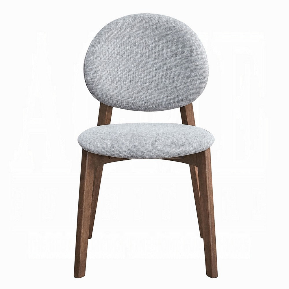 Benjara Hamza Side Dining Chair Set of 2, Light Gray Linen, Walnut Brown Wood
