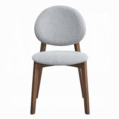 Benjara Hamza Side Dining Chair Set of 2, Light Gray Linen, Walnut Brown Wood