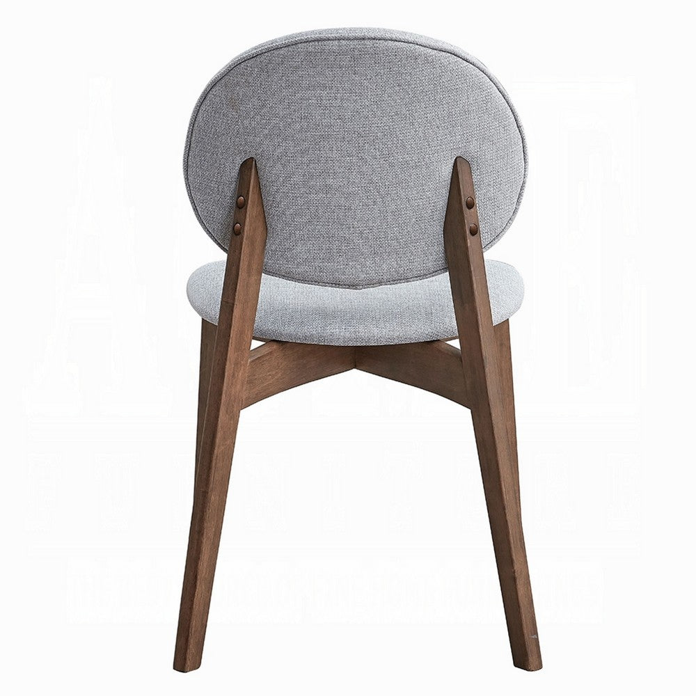 Benjara Hamza Side Dining Chair Set of 2, Light Gray Linen, Walnut Brown Wood