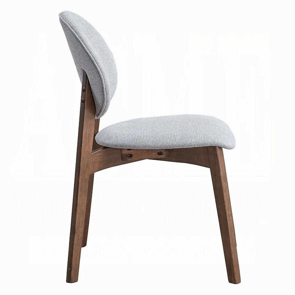 Benjara Hamza Side Dining Chair Set of 2, Light Gray Linen, Walnut Brown Wood