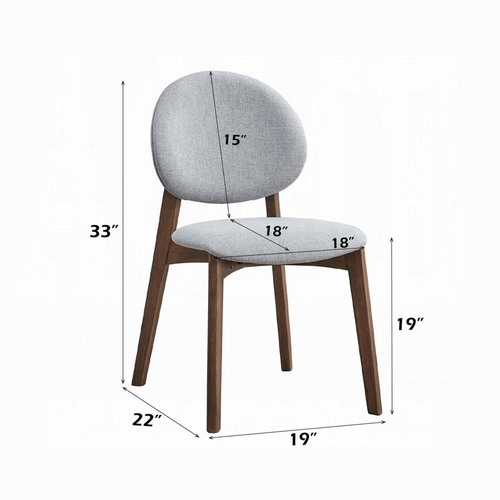 Benjara Hamza Side Dining Chair Set of 2, Light Gray Linen, Walnut Brown Wood