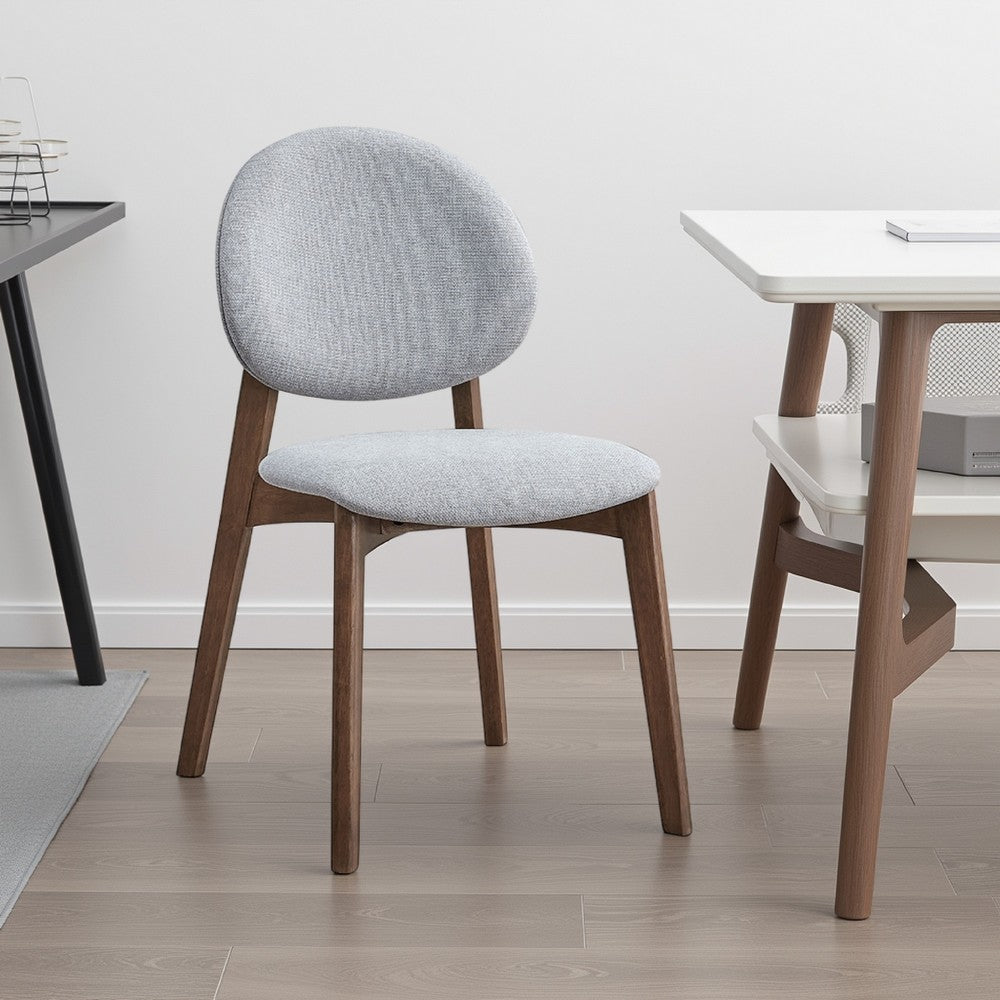 Benjara Hamza Side Dining Chair Set of 2, Light Gray Linen, Walnut Brown Wood