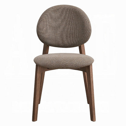 Benjara Hamza Side Dining Chair Set of 2, Light Brown Linen, Walnut Rubberwood