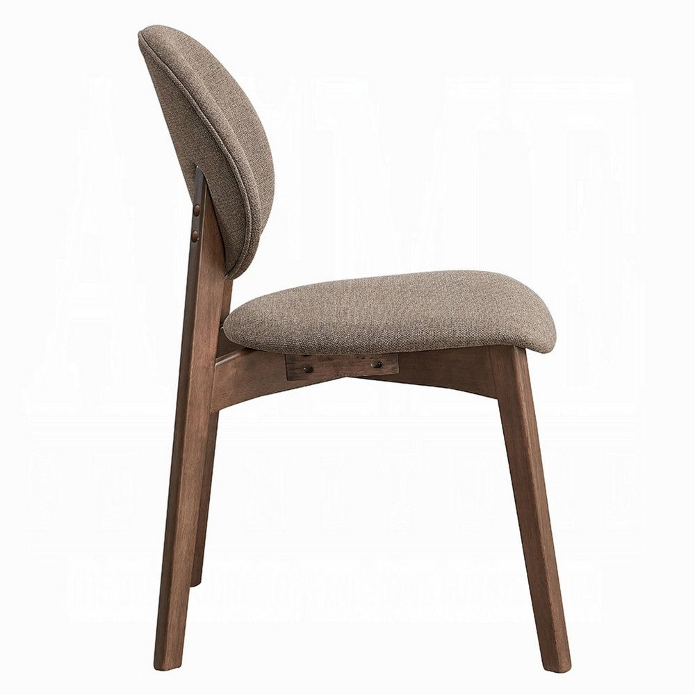 Benjara Hamza Side Dining Chair Set of 2, Light Brown Linen, Walnut Rubberwood