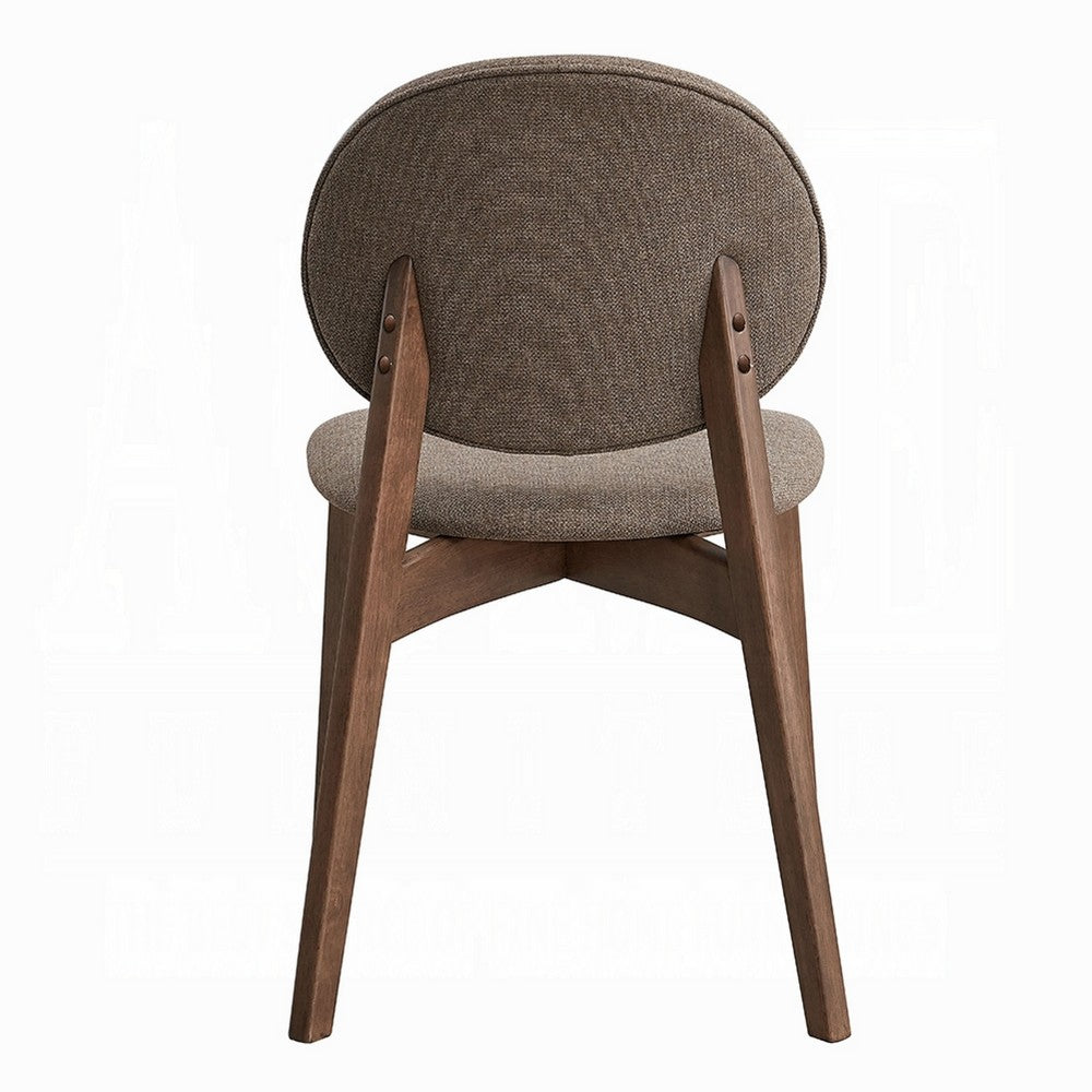 Benjara Hamza Side Dining Chair Set of 2, Light Brown Linen, Walnut Rubberwood