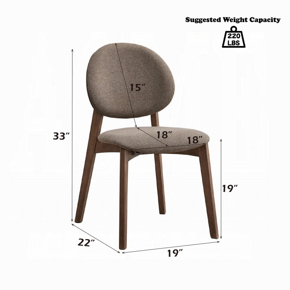 Benjara Hamza Side Dining Chair Set of 2, Light Brown Linen, Walnut Rubberwood