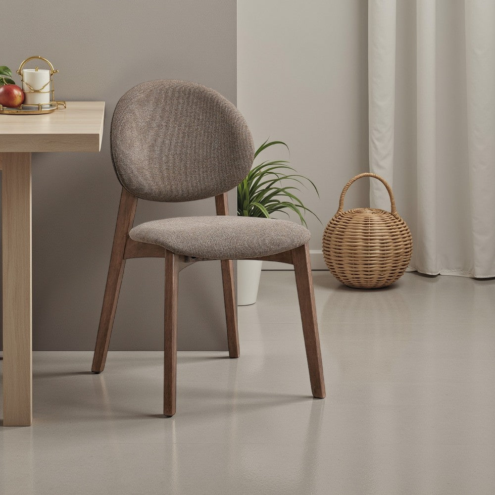 Benjara Hamza Side Dining Chair Set of 2, Light Brown Linen, Walnut Rubberwood