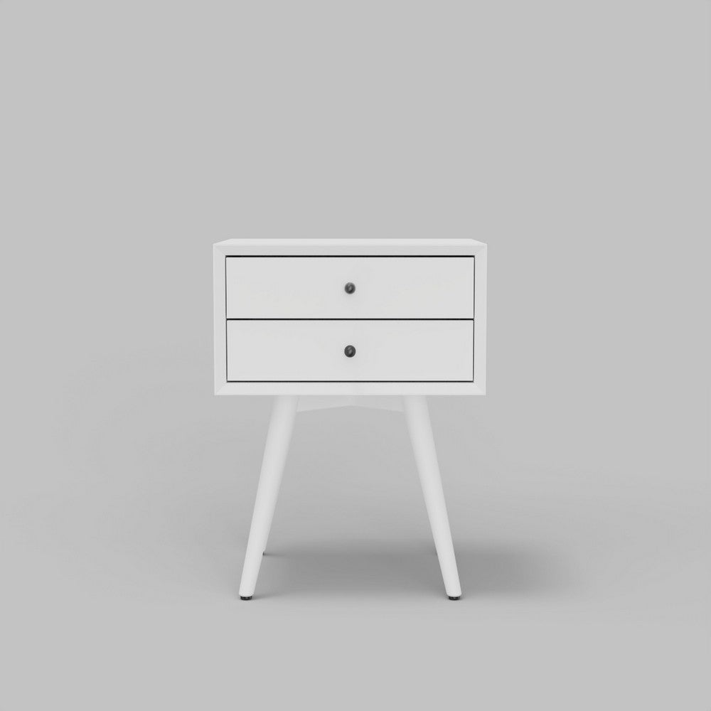 Benjara Ian Small Nightstand w 2 Drawers, Modern White Solid Mahogany Wood