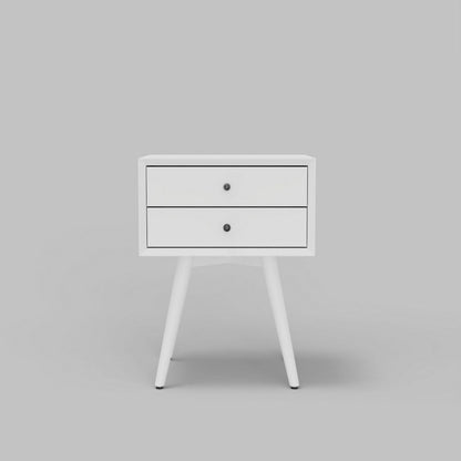 Benjara Ian Small Nightstand w 2 Drawers, Modern White Solid Mahogany Wood
