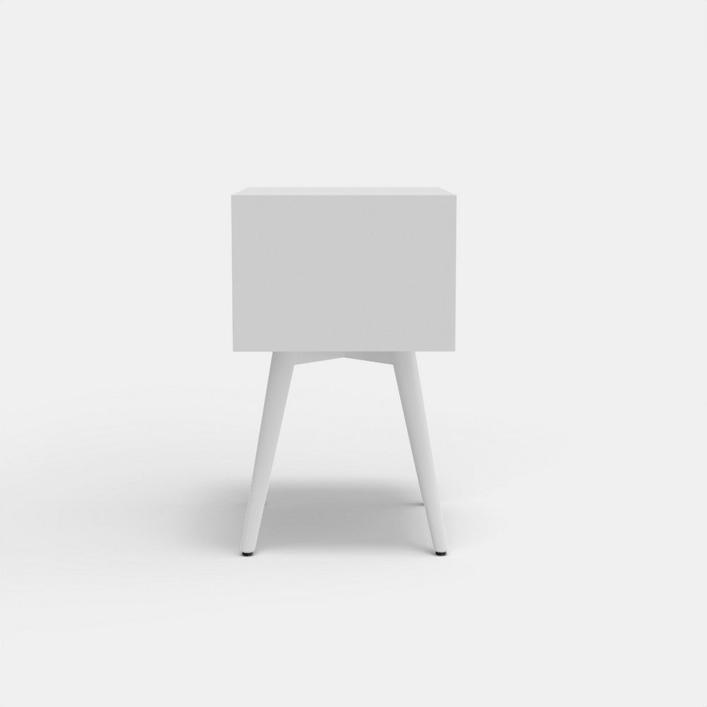 Benjara Ian Small Nightstand w 2 Drawers, Modern White Solid Mahogany Wood