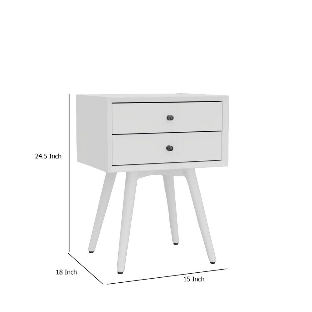 Benjara Ian Small Nightstand w 2 Drawers, Modern White Solid Mahogany Wood