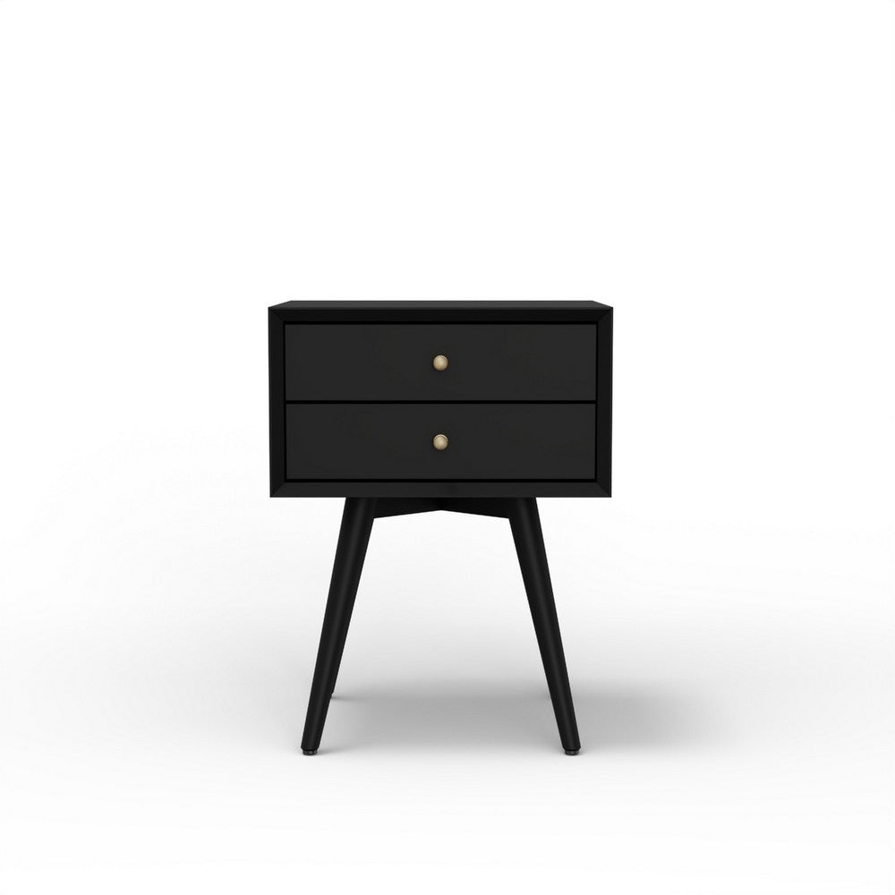 Benjara Ian Small Nightstand w 2 Drawers, Modern Black Solid Mahogany Wood