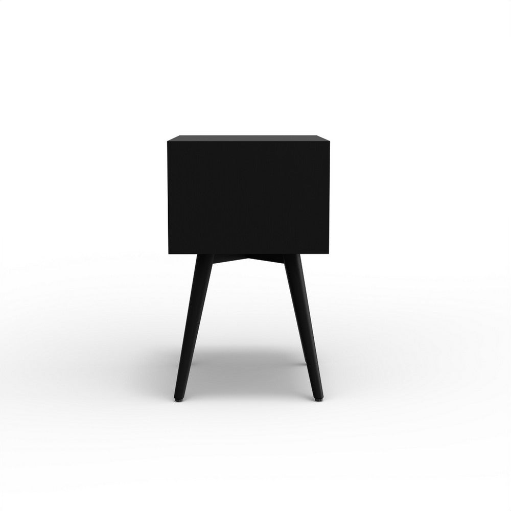 Benjara Ian Small Nightstand w 2 Drawers, Modern Black Solid Mahogany Wood