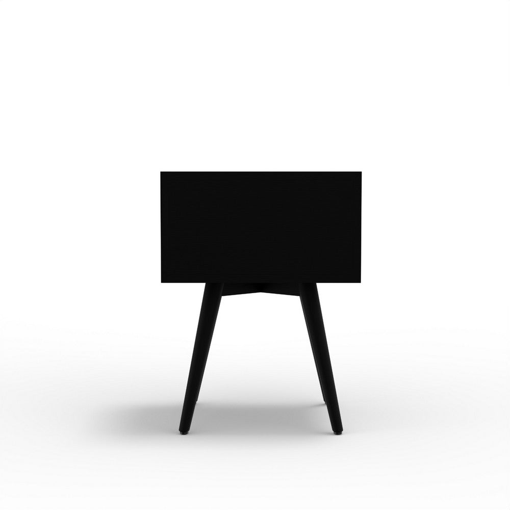 Benjara Ian Small Nightstand w 2 Drawers, Modern Black Solid Mahogany Wood
