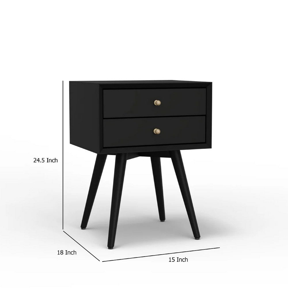 Benjara Ian Small Nightstand w 2 Drawers, Modern Black Solid Mahogany Wood