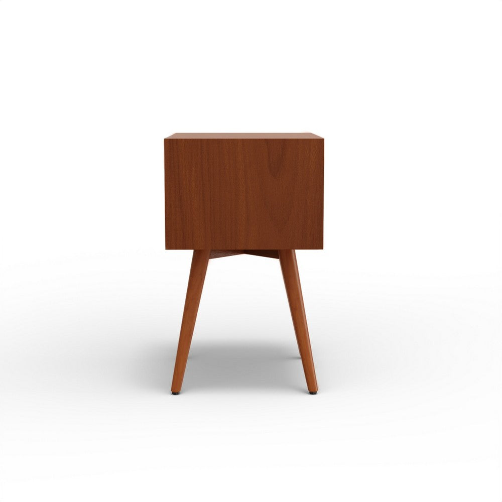 Benjara Ian Small Nightstand, 2 Drawers, Brown And White Solid Mahogany Wood