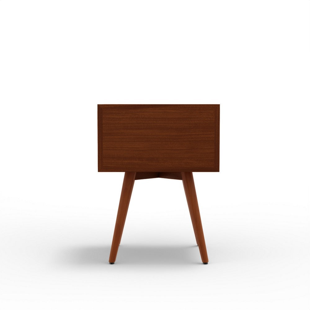 Benjara Ian Small Nightstand, 2 Drawers, Brown And White Solid Mahogany Wood