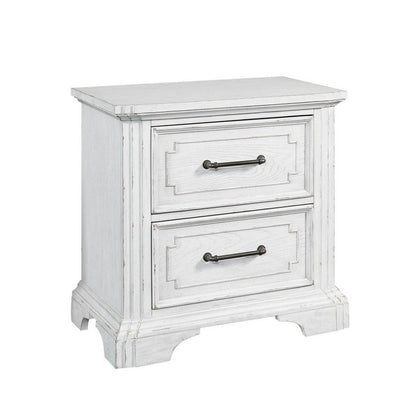 Benjara Lesy Nightstand, 2 Drawers, Black Metal, Vintage White Poplar Wood