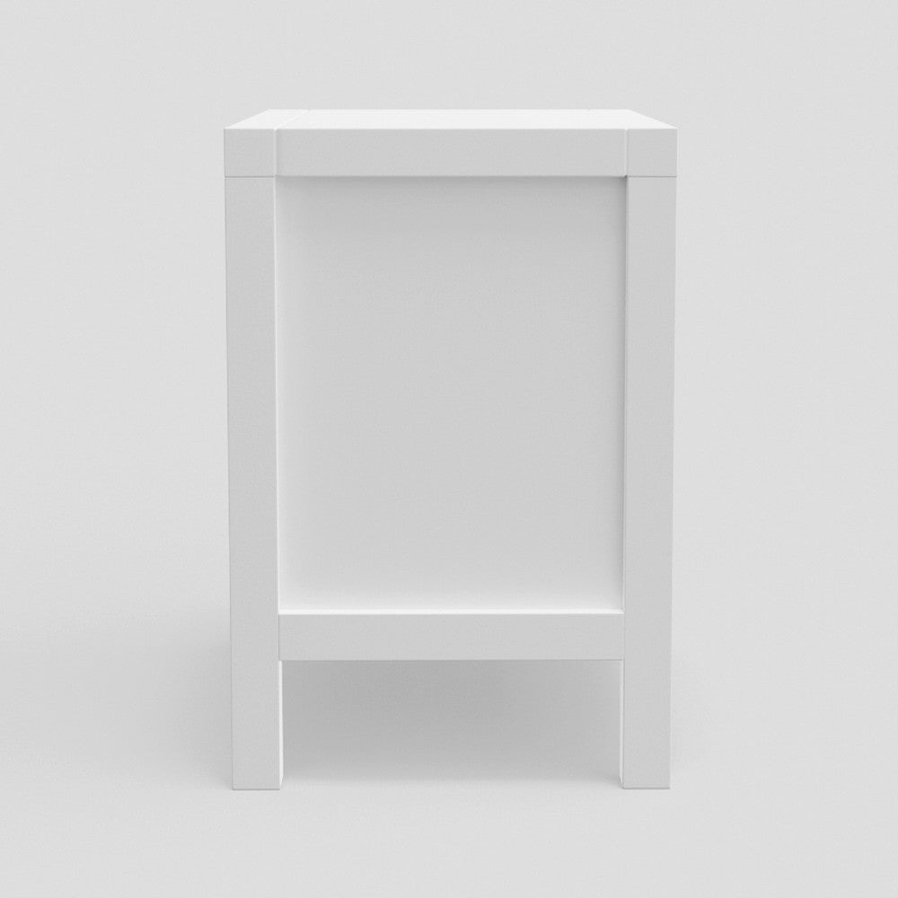 Benjara Fery Nightstand, 2 Drawers, Gold Metal Handles, White Solid Pine Wood