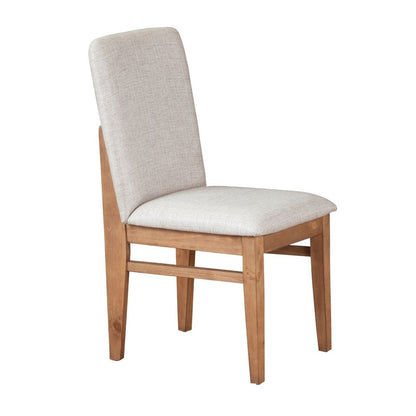 Benjara Rejo Dining Side Chair Set of 2, Oatmeal Gray Cushions, Natural Brown