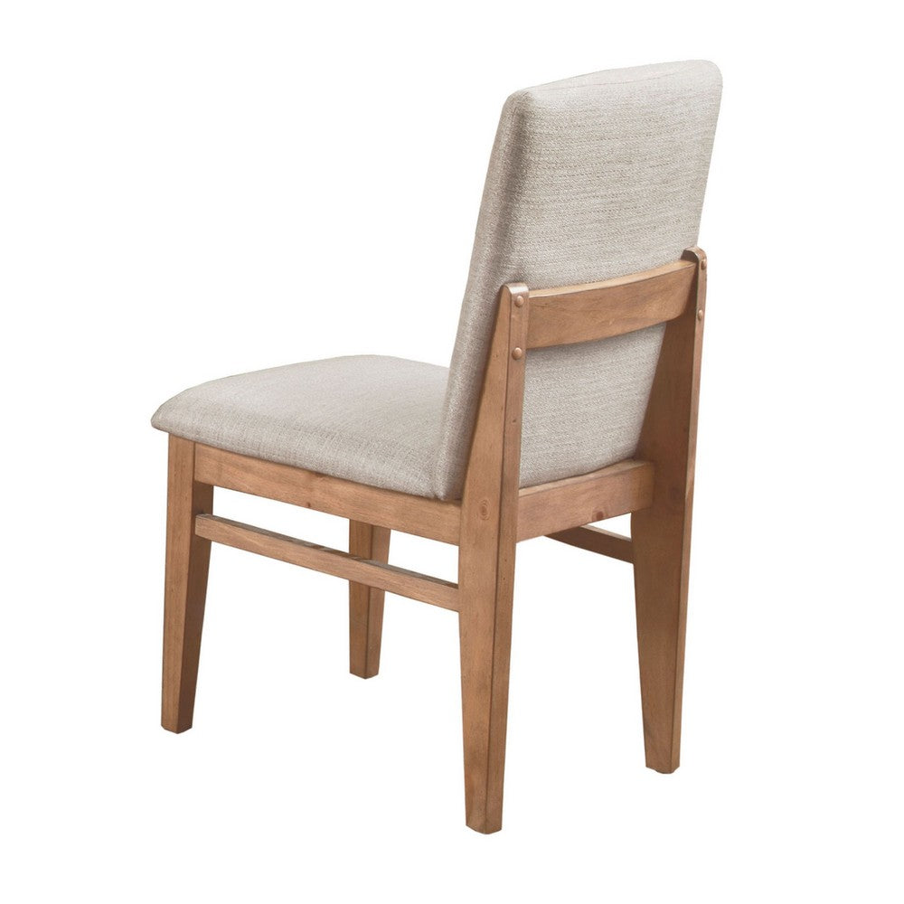 Benjara Rejo Dining Side Chair Set of 2, Oatmeal Gray Cushions, Natural Brown